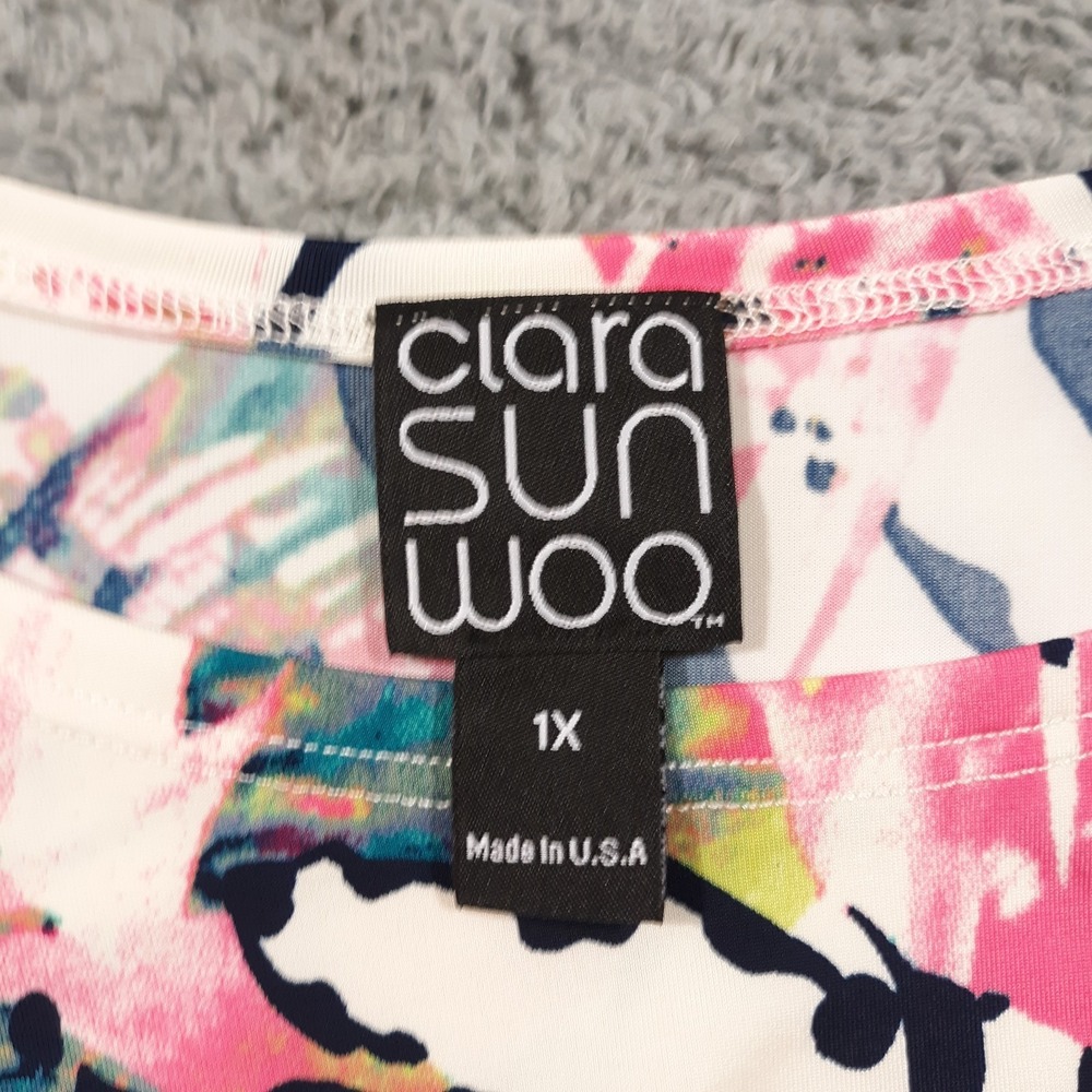 Clara Sun Woo Tunic Top Blouse Womens Size 1X Short Sleeve Floral Multicolor - Picture 4 of 10
